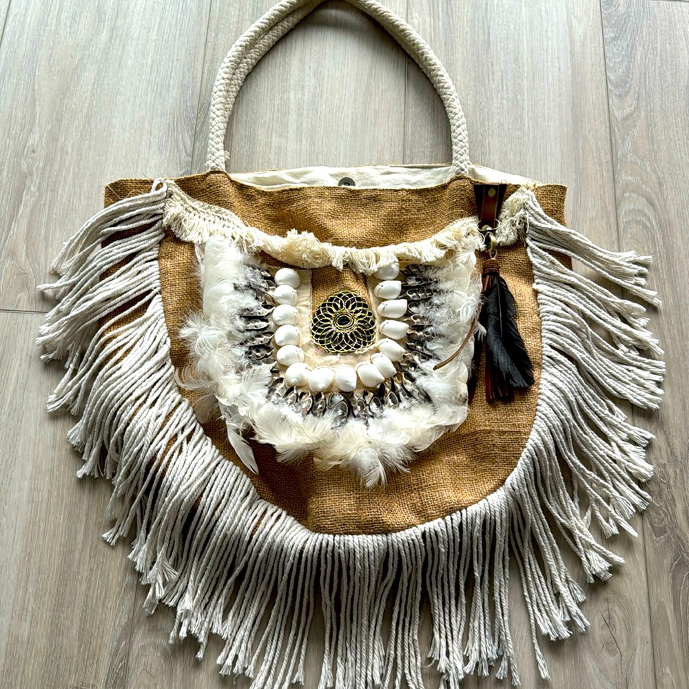 Feather and shell handbag